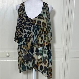 Boston Proper Women’s Leopard Print Top Blouse Size 12 Chiffon Tiered